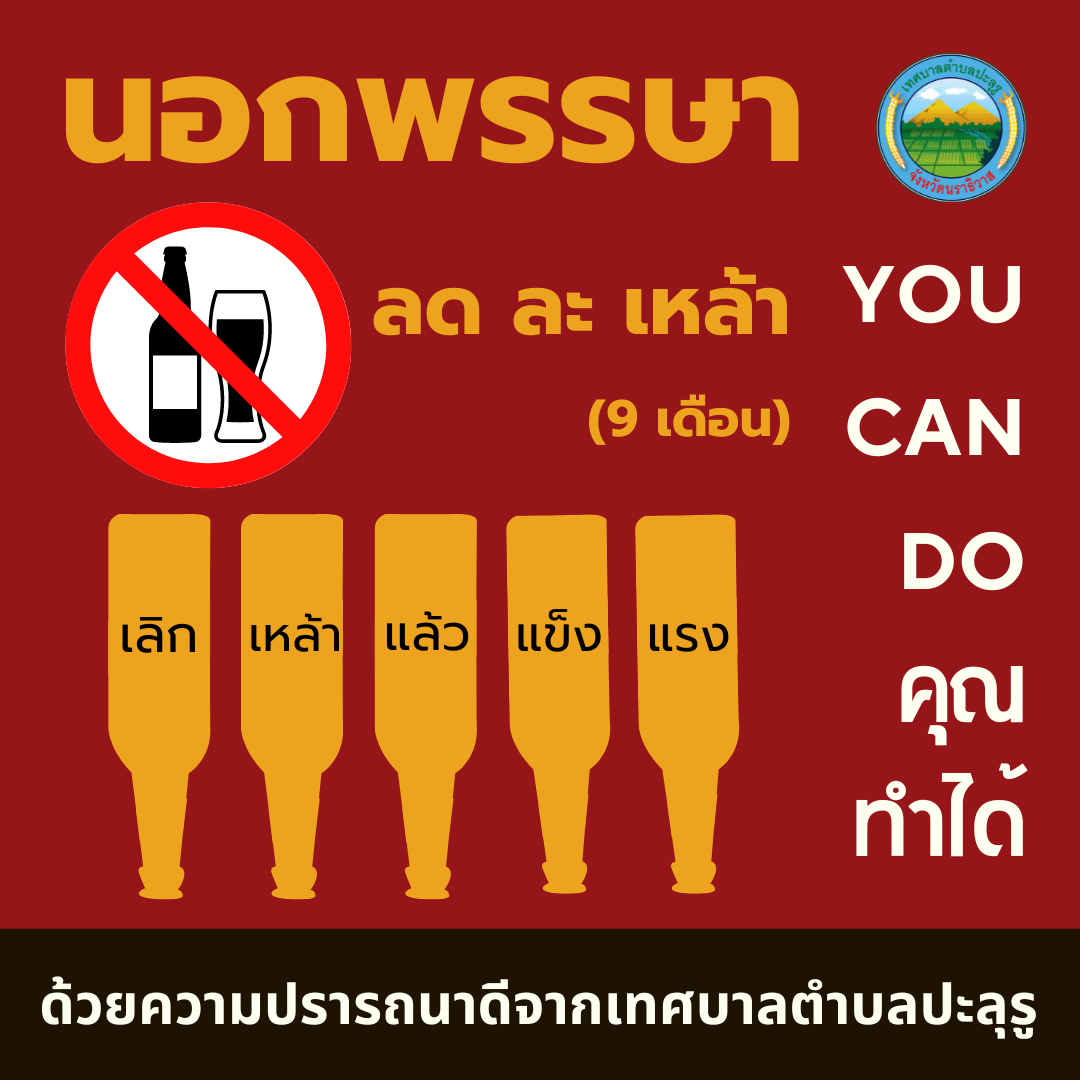 เทศบาลตำบลปะลุรู เชิญชวนร่วมรณรงค์ป้องกันควบคุมเครื่องดื่มแอลกอฮอล์ในช่วงนอกพรรษา "นอกพรรษา ลด ละ เหล้า (๙ เดือน)You can do คุณทำได้  " 